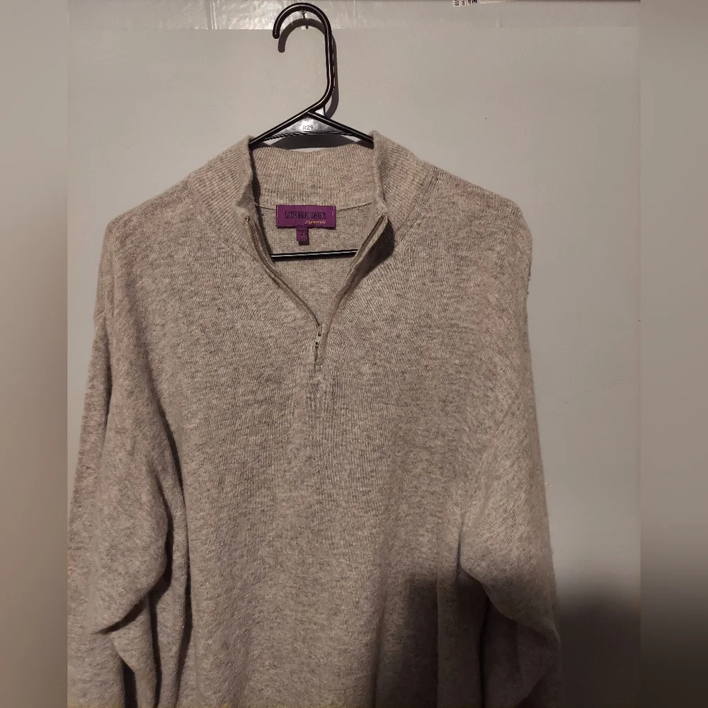 Old Money Preppy Wool Cashmere Sweater L Grey Quarter Zip Grandpa Cabincore